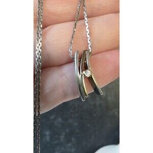925 Sterling Silver CZ Abstract Pendant Necklace Vintage
